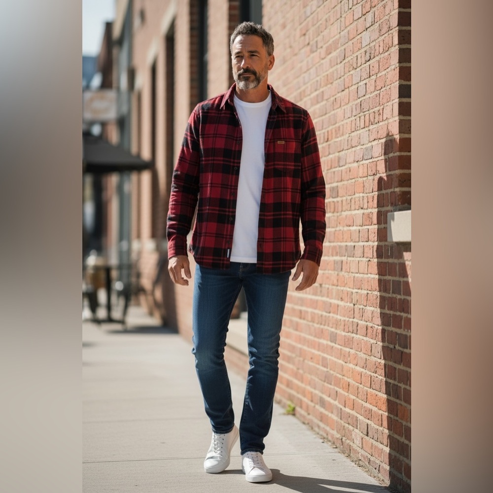 Lands' End Men's Plaid Button-Down Shirt - Red and Black - Picture 6 of 11